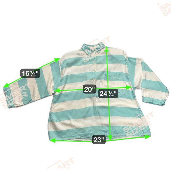 Vintage Details Blue & White Striped Rayon Top Size Small Long Sleeve 3/4 Button - Picture 5 of 5